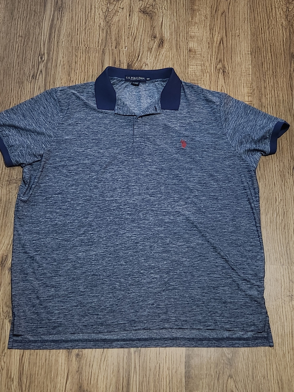 U.S. Polo Assn. Men’s Navy Heather Polo with Navy Trim and Red Logo